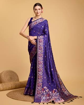 Violet soft litchi art banarasi silk saree 1
