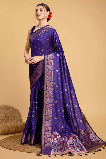 Violet soft litchi art banarasi silk saree