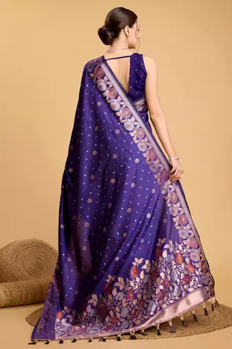 Violet soft litchi art banarasi silk saree