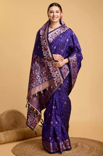 Violet soft litchi art banarasi silk saree