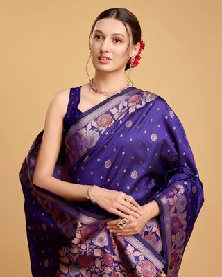 Violet soft litchi art banarasi silk saree 5