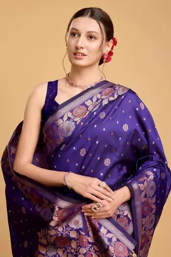 Violet soft litchi art banarasi silk saree