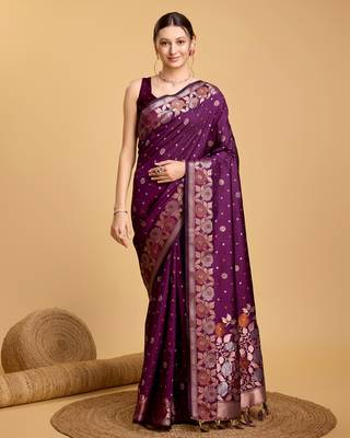 Wine soft litchi art banarasi silk saree 1