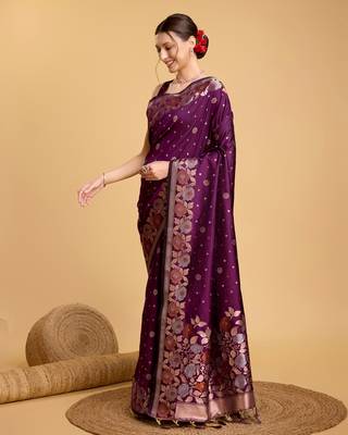 Wine soft litchi art banarasi silk saree 2