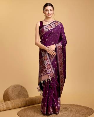 Wine soft litchi art banarasi silk saree 4