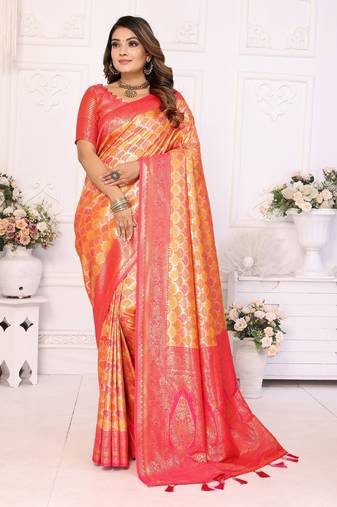 Mustard soft litchi art banarasi silk saree