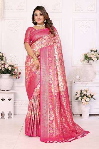 Beige soft litchi art banarasi silk saree