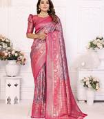 Pink soft litchi art banarasi silk saree