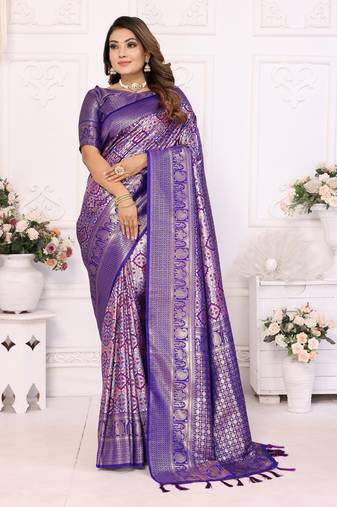 Violet soft litchi art banarasi silk saree