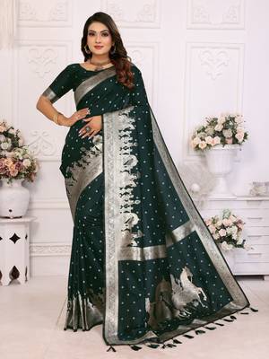 Green soft litchi art banarasi silk saree 1