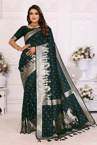Green soft litchi art banarasi silk saree