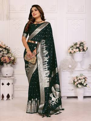 Green soft litchi art banarasi silk saree 2