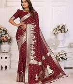 Maroon soft litchi art banarasi silk saree