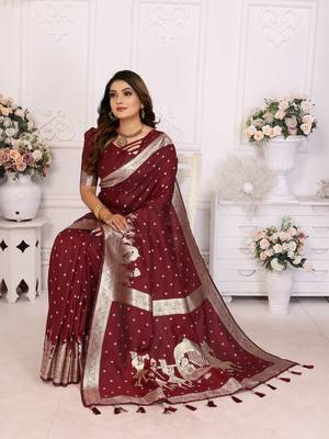 Maroon soft litchi art banarasi silk saree 2