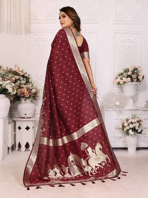 Maroon soft litchi art banarasi silk saree 3
