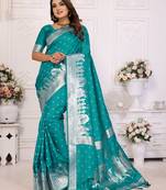 Turquoise soft litchi art banarasi silk saree