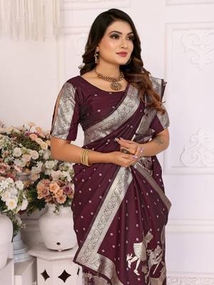Wine soft litchi art banarasi silk saree 4