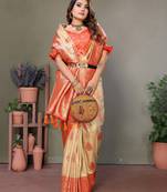 Orange viscoseart banarasi silk saree