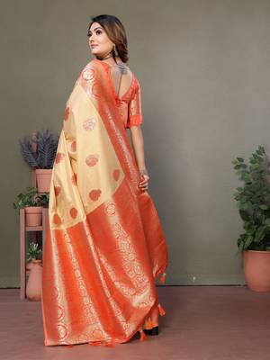 Orange viscoseart banarasi silk saree 3