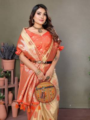 Orange viscoseart banarasi silk saree 4