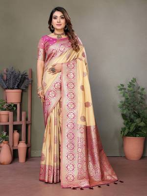 Pink viscoseart banarasi silk saree 1
