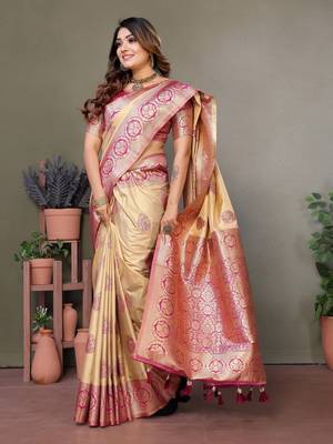 Pink viscoseart banarasi silk saree 2