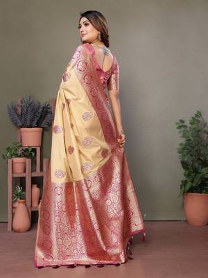 Pink viscoseart banarasi silk saree 3