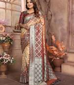 Beige soft litchi art banarasi silk saree