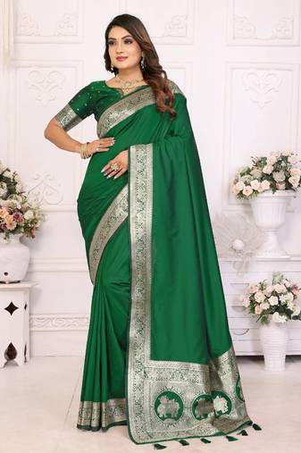 Green soft litchi art banarasi silk saree