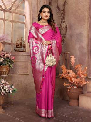 Magenta soft litchi art banarasi silk saree 2