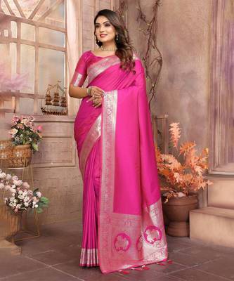 Magenta soft litchi art banarasi silk saree 1