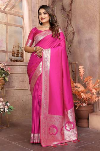 Magenta soft litchi art banarasi silk saree
