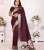 Maroon soft litchi art banarasi silk saree