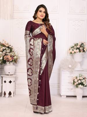 Maroon soft litchi art banarasi silk saree 2