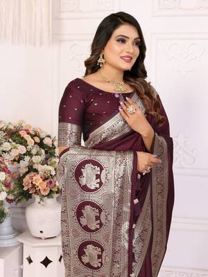 Maroon soft litchi art banarasi silk saree 4