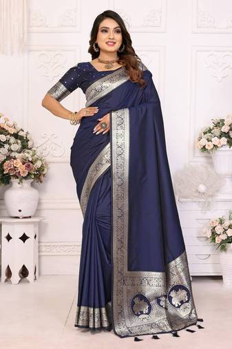 Navy soft litchi art banarasi silk saree