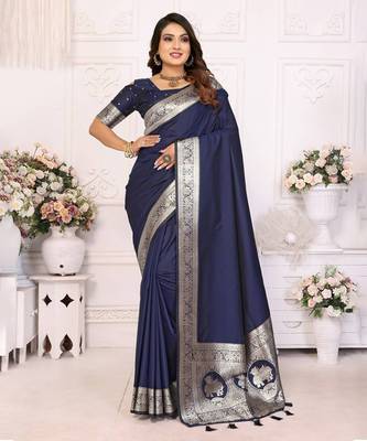 Navy soft litchi art banarasi silk saree 1