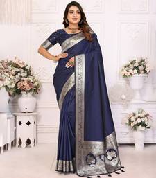 Navy soft litchi art banarasi silk saree