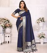 Navy soft litchi art banarasi silk saree