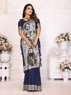 Navy soft litchi art banarasi silk saree 2