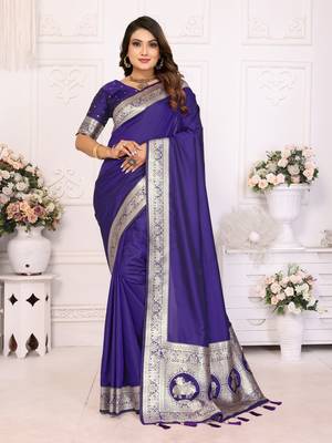 Violet soft litchi art banarasi silk saree 1