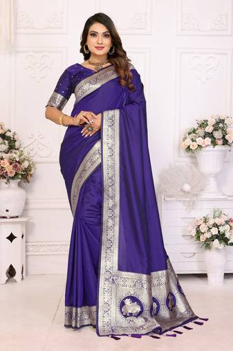 Violet soft litchi art banarasi silk saree