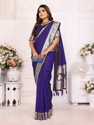 Violet soft litchi art banarasi silk saree 2