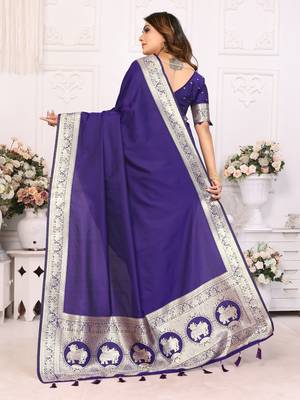 Violet soft litchi art banarasi silk saree 3