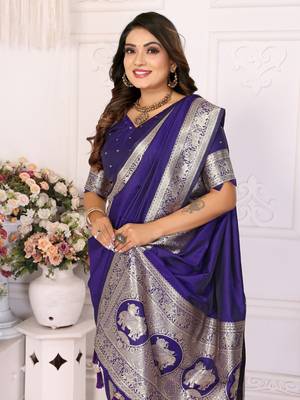 Violet soft litchi art banarasi silk saree 4