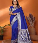 Blue soft litchi art banarasi silk saree