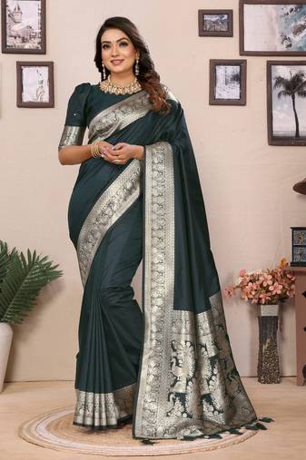 Dark soft litchi art banarasi silk saree