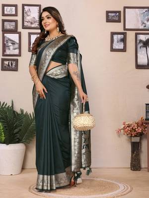Dark soft litchi art banarasi silk saree 2