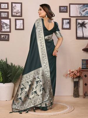 Dark soft litchi art banarasi silk saree 3