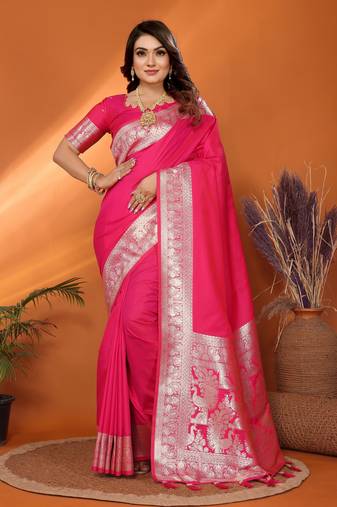 Magenta soft litchi art banarasi silk saree